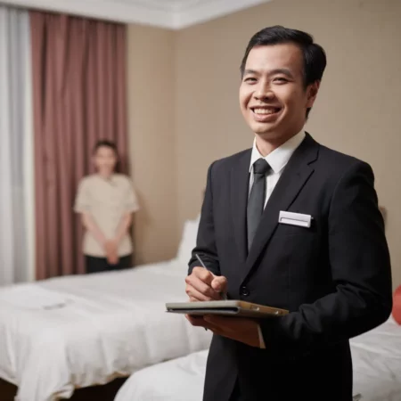 Bachelor of Hospitality Management student gaining practical hotel operations experience during industry training