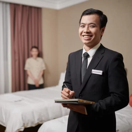 Bachelor of Hospitality Management student gaining practical hotel operations experience during industry training